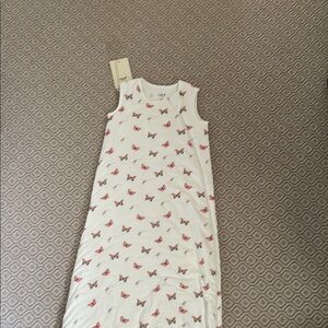 Sleeveless White Dress with Red Butterfly Print